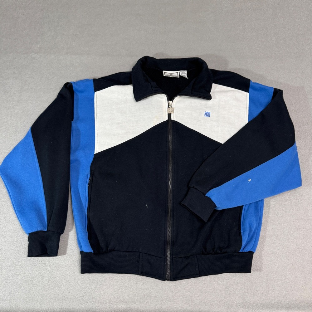 Givenchy Track Jacket Mens Large Black Blue Colorblock Vintage Full Zip Casual *